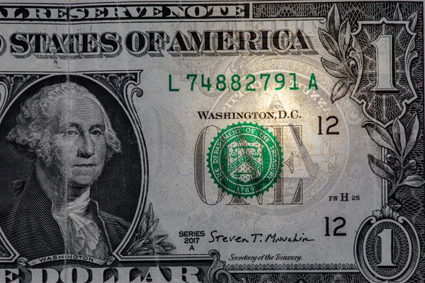 Bir Dolarlık Banknotu Kapatın Küçük Bir Kısmı Arka Planda Olsun — Stok fotoğraf