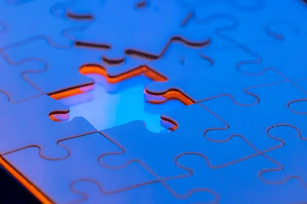 Close Blank Puzzle Blue Orange Light Concept — Stock Photo, Image