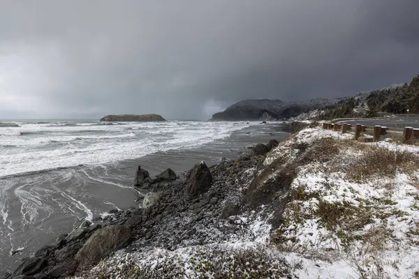 Myers Creek Beach Just Side Highway 101 Covered Ice Snow — Stock Photo, Image