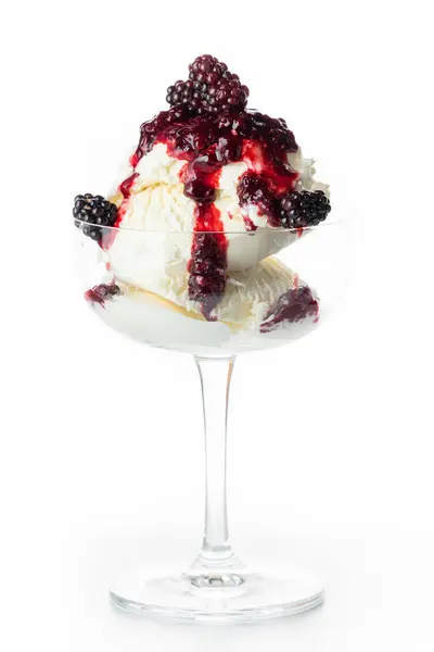 Fresh Wild Berries Top Vanilla Ice Cream Isolated White Background — Stock Photo, Image