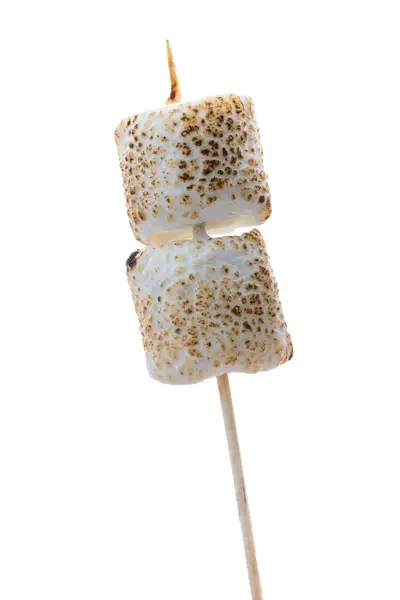 Geröstete Marshmallows Auf Einem Stock Isoliert Auf Weißem Hintergrund — Stockfoto