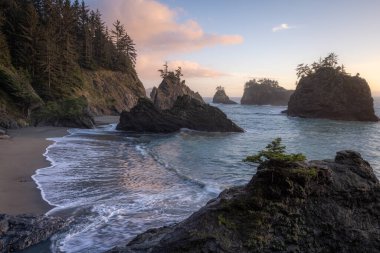 Brookings, Oregon yakınlarındaki Samuel H Boardman Sahne Koridoru 'nda güzel bir öğleden sonra. Burası Gizli Plaj..