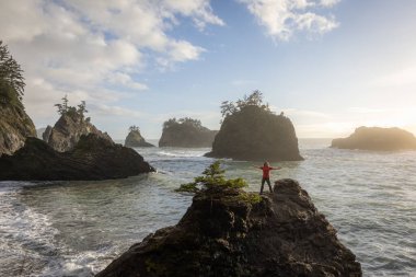 Güney Oregon 'daki bu kıyı şeridinin kayalık kıyı şeridinin ve deniz yığınlarının manzarasının tadını çıkarıyor..