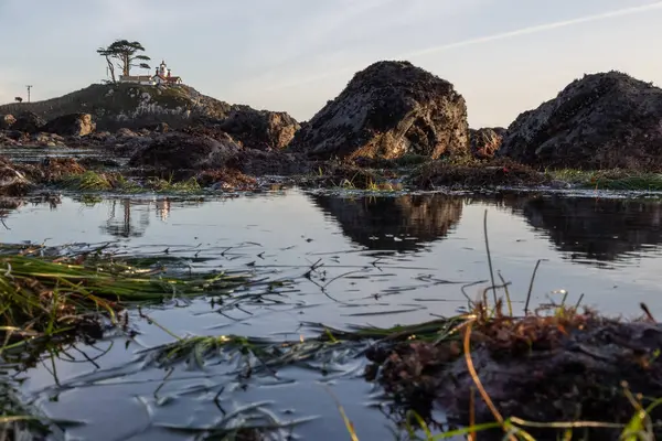 Beautiful View Battery Point Lighthouse Seen Thru Rocks Puddles Reflections — Stock Photo, Image
