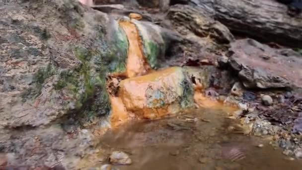 Поток Горячей Воды Течет Вниз Скалистой Склоне Холма Вода Коричневая Стоковое Видео