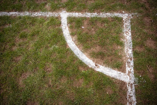 Local Muddy Football Pitch Fresh Corner Markings — Stock Photo, Image