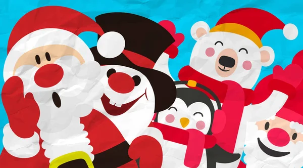 Personagens Desenhos Animados Natal Banner Engraçado Conjunto Personagens Natal Feliz —  Vetores de Stock