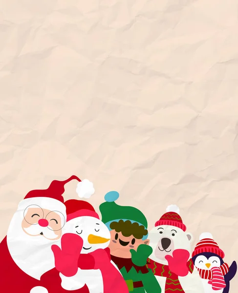 クリスマス漫画のキャラクター面白いバナー 幸せなクリスマスの文字のセット かわいいクリスマスの文字やグラフィックやウェブデザインのための動物 — ストックベクタ