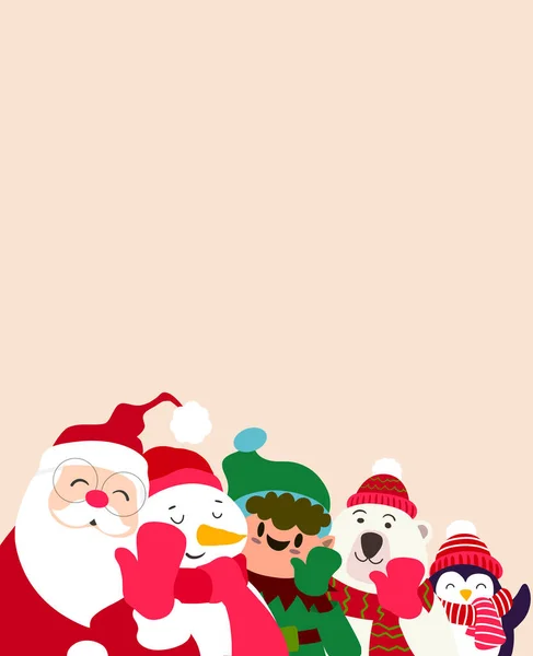 Christmas Cartoon Characters Funny Banner Set Happy Christmas Characters Cute — Stock Vector