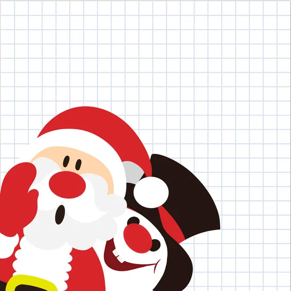 圣诞卡圣诞快乐 新年快乐 与可爱的圣诞老人和雪人在一起 带着复制空间的卡通圣诞老人和雪人形象的矢量插图 — 图库矢量图片