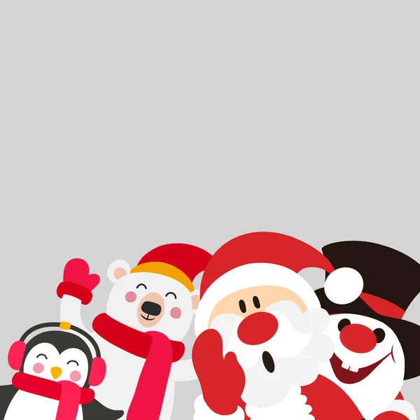 Karta Świąteczna Cute Kreskówki Bożonarodzeniowe Postacie Używane Tym Wesołych Świąt — Wektor stockowy
