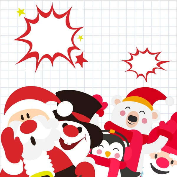 Vánoční Přání Roztomilé Kreslené Vánoční Postavičky Používají Tomto Veselé Vánoce — Stockový vektor