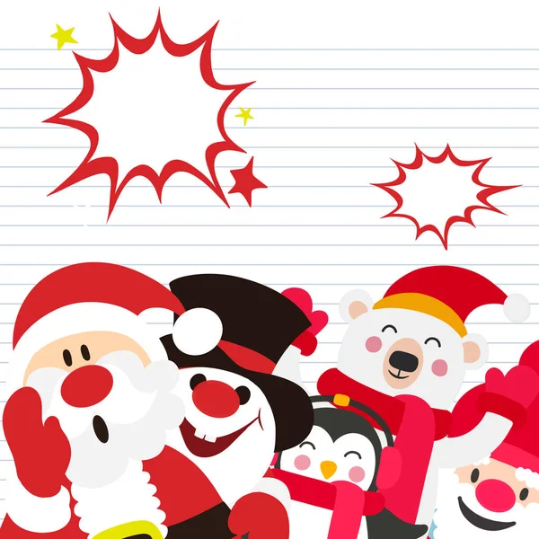 Cartão Natal Desenhos Animados Bonitos Personagens Natal São Usados Nesta —  Vetores de Stock