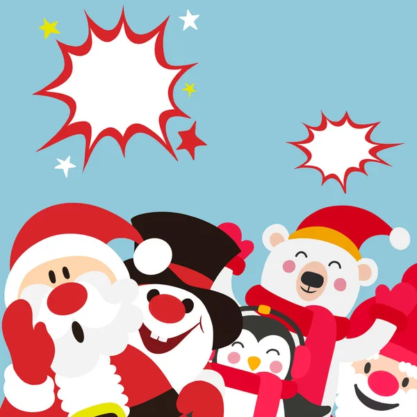 Karta Świąteczna Cute Kreskówki Bożonarodzeniowe Postacie Używane Tym Wesołych Świąt — Wektor stockowy