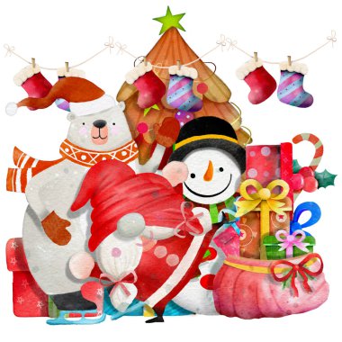 Mutlu Noeller, Noel resimlerinden sahneler Mutlu Noeller ve mutlu yeni yıl suluboya Noel kartları Noel Baba 'nın size mutlu Noeller dilediği sahneler. Kış için yeni yıl tasarımı