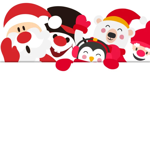 Carte Noël Joyeux Noël Bonne Année Salutation Avec Groupe Personnages — Image vectorielle