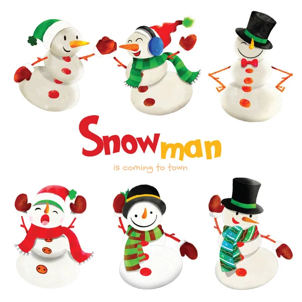 Υδατογραφία Καλά Χριστούγεννα Εικονογράφηση Χιονάνθρωπο Χριστουγεννιάτικες Κάρτες Εορτασμού Χειμώνας Σχεδιασμός — Διανυσματικό Αρχείο