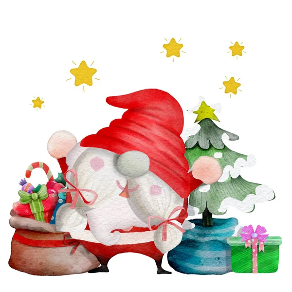 Noel Baba Sevimli Mutlu Jestler Yapar Suluboya Resimler Birçok Noel — Stok Vektör