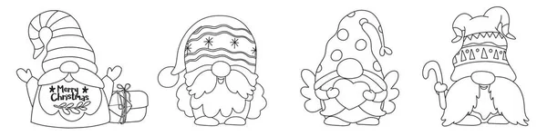 Συλλογή Από Χριστουγεννιάτικα Gnomes Για Χρωματισμό Μεμονωμένα Αντικείμενα Σκανδιναβικά Χριστούγεννα — Διανυσματικό Αρχείο