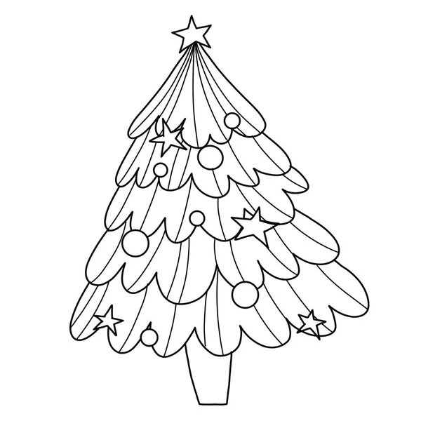 Merry Christmas Hand Drawn Christmas Pine Isolated Coloring Page Kids — Stock Vector
