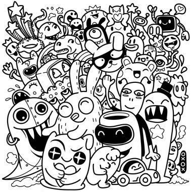 Bir karalama sevimli canavar arkaplanının vektör çizimi, vektör grafik yazılımı kullanılarak oluşturulan, çizgi film karakteri, el çizimi, sevimli bir tarzda, oyuncu ve kaprisli bir hisle yaratılan bir görüntüdür. Resim bir arkaplan olarak kullanılabilir