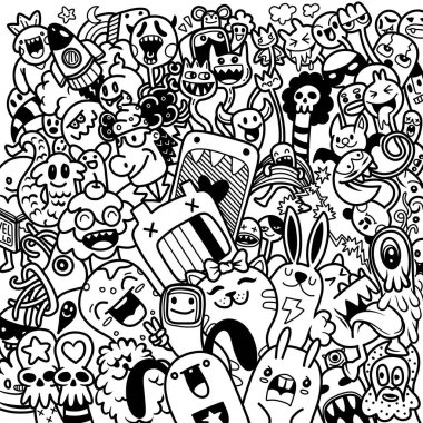 Bir karalama sevimli canavar arkaplanının vektör çizimi, vektör grafik yazılımı kullanılarak oluşturulan, çizgi film karakteri, el çizimi, sevimli bir tarzda, oyuncu ve kaprisli bir hisle yaratılan bir görüntüdür. Resim bir arkaplan olarak kullanılabilir