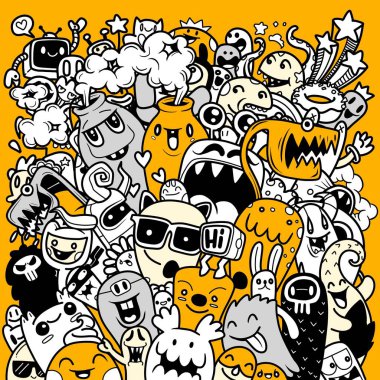 Bir karalama sevimli canavar arkaplanının vektör çizimi, vektör grafik yazılımı kullanılarak oluşturulan, çizgi film karakteri, el çizimi, sevimli bir tarzda, oyuncu ve kaprisli bir hisle yaratılan bir görüntüdür. Resim bir arkaplan olarak kullanılabilir