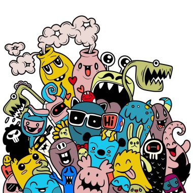 Bir karalama sevimli canavar arkaplanının vektör çizimi, vektör grafik yazılımı kullanılarak oluşturulan, çizgi film karakteri, el çizimi, sevimli bir tarzda, oyuncu ve kaprisli bir hisle yaratılan bir görüntüdür. Resim bir arkaplan olarak kullanılabilir