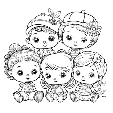 black and white coloring page for kids  line art  simple cartoon style  happy cute and funny Kids