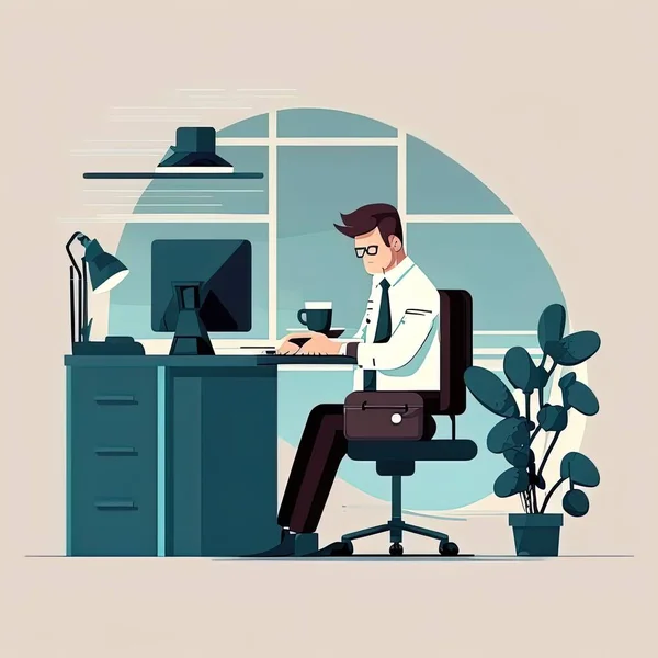 Illustration Businessman Working Flat Design — Vetor de Stock