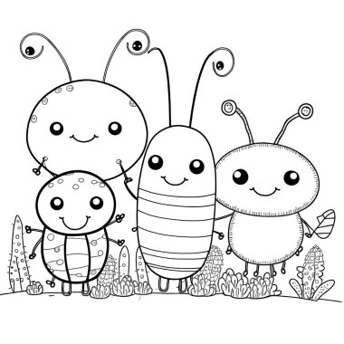 Black and white coloring pages for kids, simple lines, cartoon style, happy, cute, funny, many things in the world