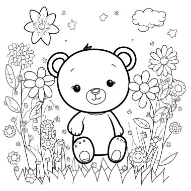 Black and white coloring pages for kids, simple lines, cartoon style, happy, cute, funny, many things in the world