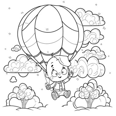 Black and white coloring pages for kids, simple lines, cartoon style, happy, cute, funny, many things in the world