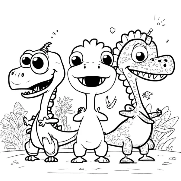 Black White Coloring Pages Kids Simple Lines Cartoon Style Happy — Stockfoto
