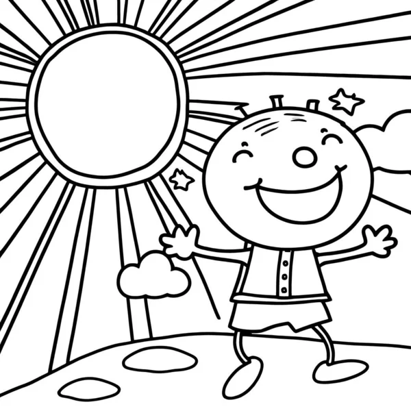 Black White Coloring Pages Kids Simple Lines Cartoon Style Happy — ストック写真