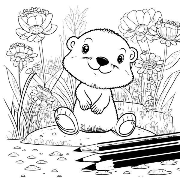 Black White Coloring Pages Kids Simple Lines Cartoon Style Happy — Stock Fotó