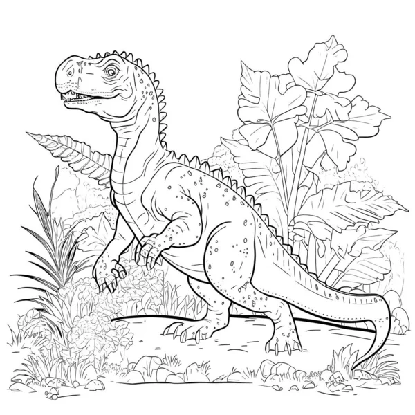 Dinossauros Páginas Colorir Preto Branco Para Crianças Linhas Simples  Estilo imagem vetorial de 9george© 648689548