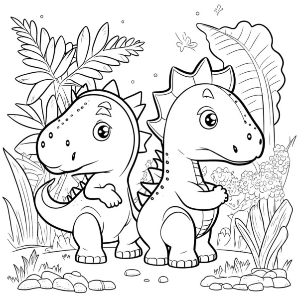 Black White Coloring Pages Kids Simple Lines Cartoon Style Happy — 스톡 사진