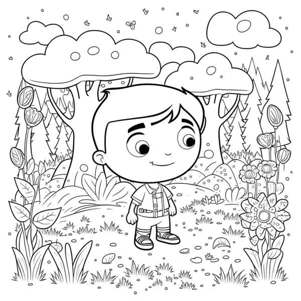 Black White Coloring Pages Kids Simple Lines Cartoon Style Happy — Stock fotografie