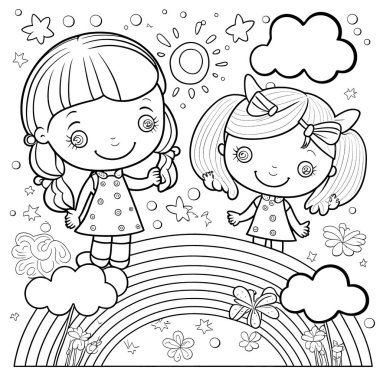 Black and white coloring pages for kids, simple lines, cartoon style, happy, cute, funny, many things in the world