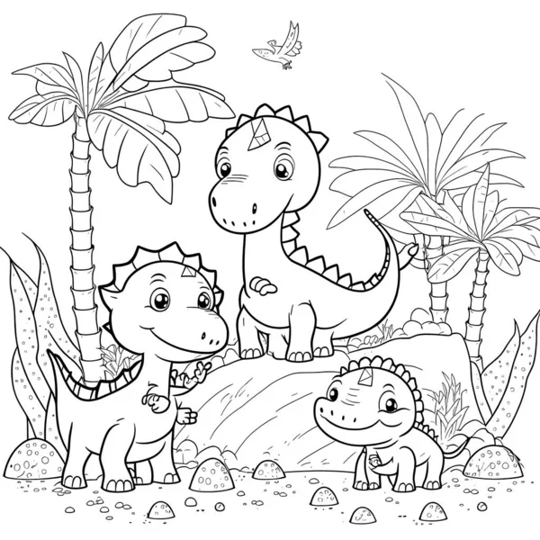 Dinossauros Páginas Colorir Preto Branco Para Crianças Linhas Simples  Estilo imagem vetorial de 9george© 648689544
