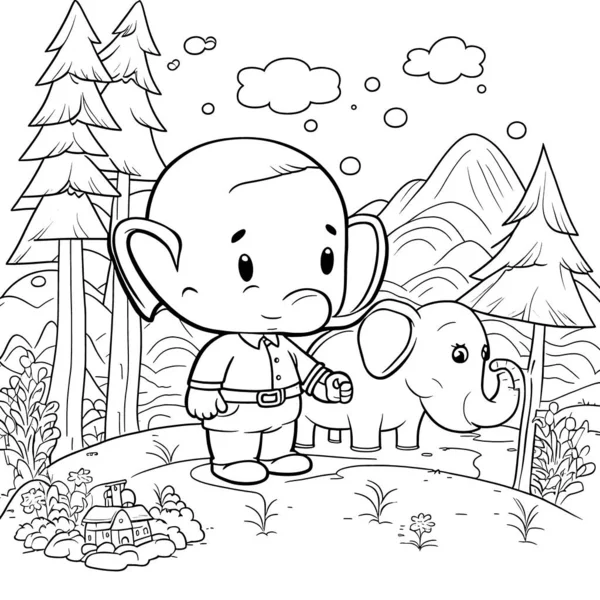Black White Coloring Pages Kids Simple Lines Cartoon Style Happy — Foto de Stock