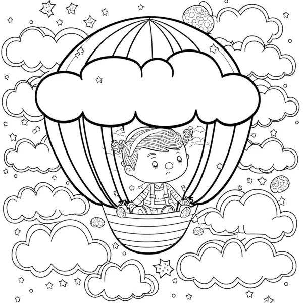 Black White Coloring Pages Kids Simple Lines Cartoon Style Happy — Photo