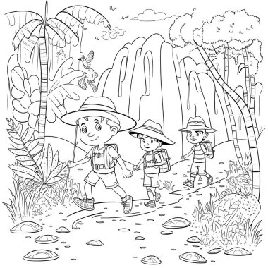 Black and white coloring pages for kids, simple lines, cartoon style, happy, cute, funny, many things in the world