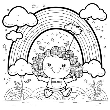 Black and white coloring pages for kids, simple lines, cartoon style, happy, cute, funny, many things in the world