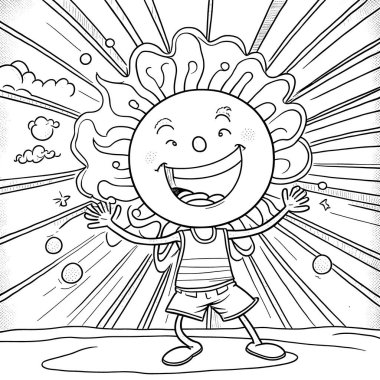 Black and white coloring pages for kids, simple lines, cartoon style, happy, cute, funny, many things in the world