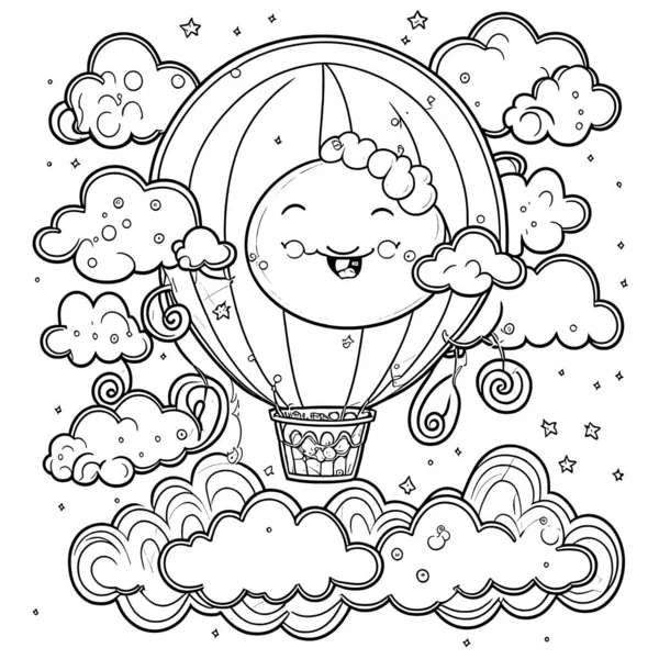 Black White Coloring Pages Kids Simple Lines Cartoon Style Happy — Stockfoto