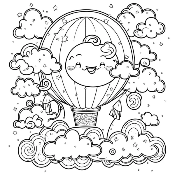 Black White Coloring Pages Kids Simple Lines Cartoon Style Happy — Photo