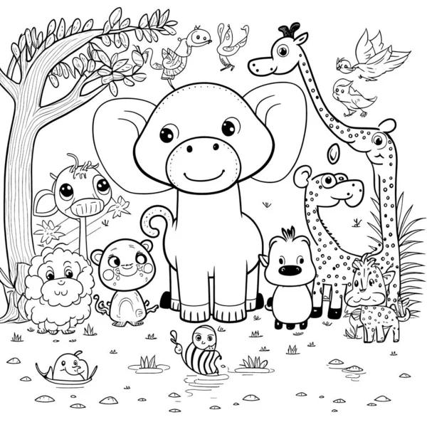 Černobílé Zbarvení Stránky Pro Děti Jednoduché Linky Kreslený Styl Šťastný — Stock fotografie