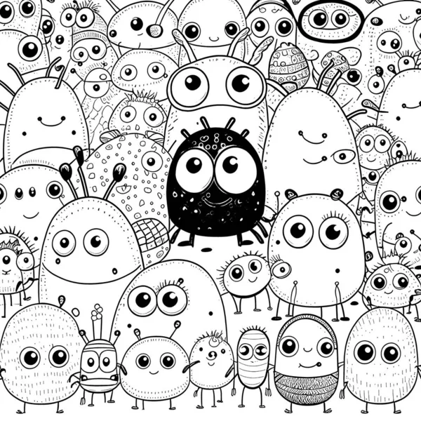 Schwarz Weiß Malvorlagen Für Kinder Einfache Linien Cartoon Stil Glücklich — Stockfoto